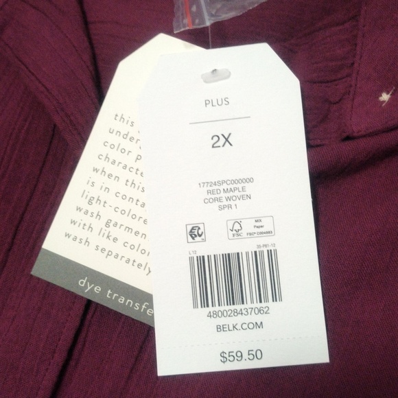 New Burgundy Oversized Button Shirt / 2X - Picture 6 of 6